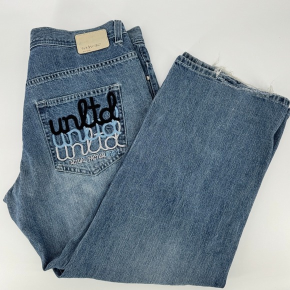Ecko Unlimited Jeans Mens 40x30 Blue Embroidered Pockets Baggy Streetwear Y2K‎ - Picture 1 of 16